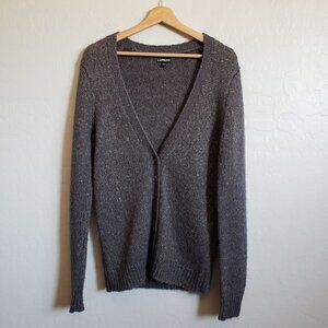 Express Metallic Wool Blend V-Neck Cardigan Sweater Grey/Gold Size Women's Large